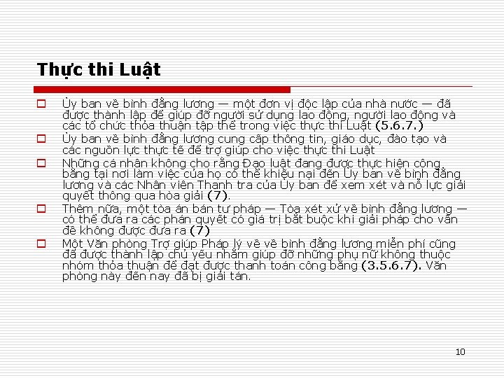 Thực thi Luật o o o Ủy ban về bình đẳng lương — một