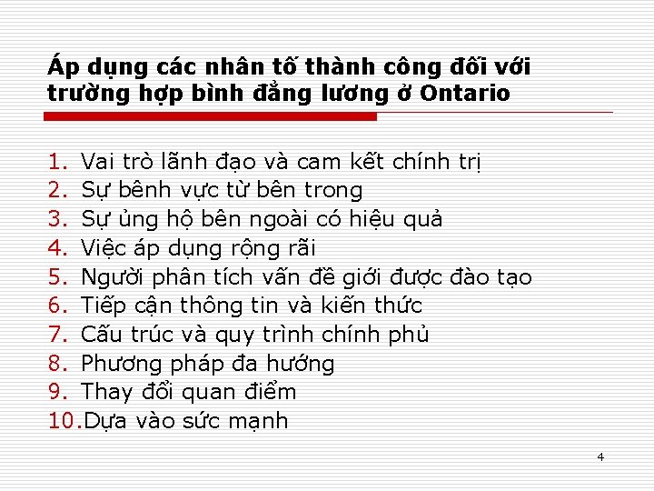 Áp dụng các nhân tố thành công đối với trường hợp bình đẳng lương