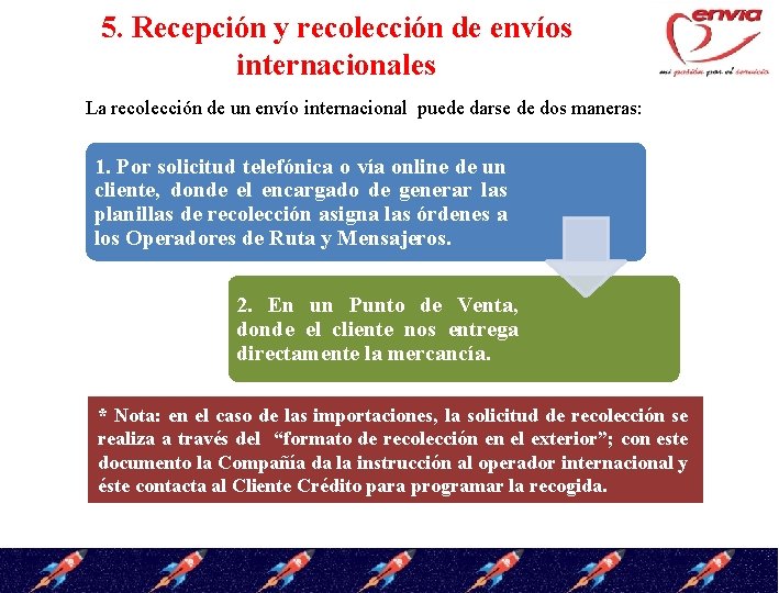 5. Recepción y recolección de envíos internacionales La recolección de un envío internacional puede