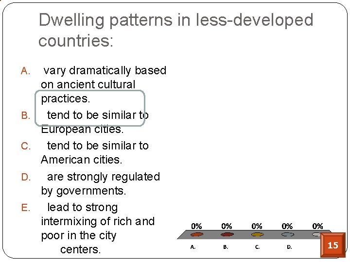 Dwelling patterns in less-developed countries: A. vary dramatically based B. C. D. E. on