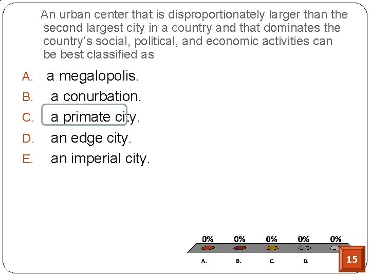 An urban center that is disproportionately larger than the second largest city in a