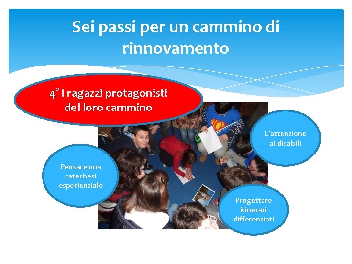 Sei passi per un cammino di rinnovamento 4° I ragazzi protagonisti del loro cammino