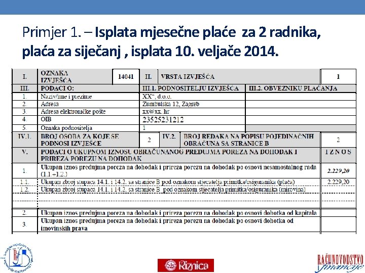 Primjer 1. – Isplata mjesečne plaće za 2 radnika, plaća za siječanj , isplata