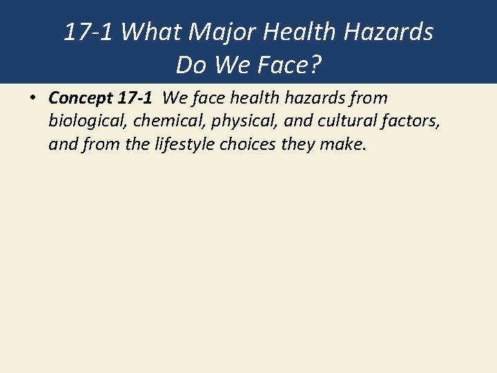 17 -1 What Major Health Hazards Do We Face? • Concept 17 -1 We