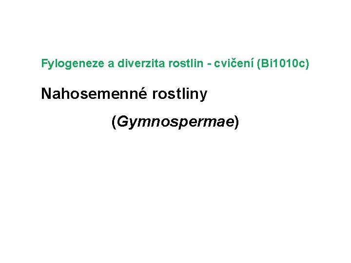 Fylogeneze a diverzita rostlin - cvičení (Bi 1010 c) Nahosemenné rostliny (Gymnospermae) 