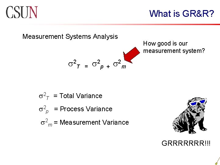 What is GR&R? Measurement Systems Analysis 2 T = 2 p + How good What is GR&R? Measurement Systems Analysis 2 T = 2 p + How good
