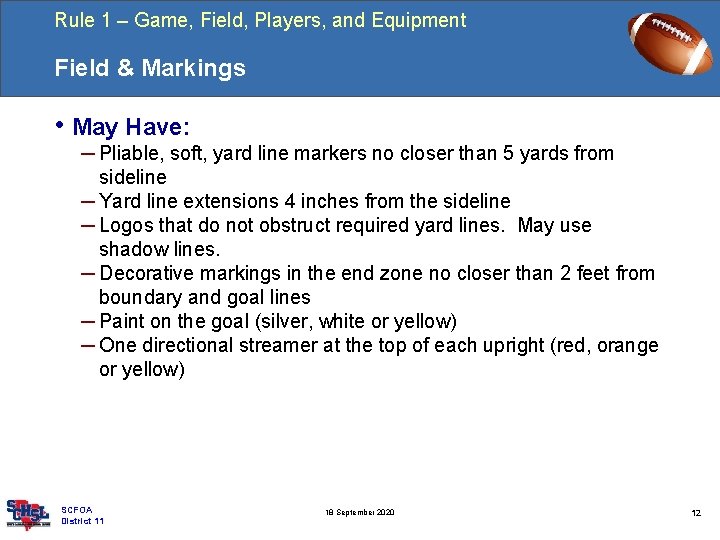Rule 1 – Game, Field, Players, and Equipment Field & Markings • May Have: