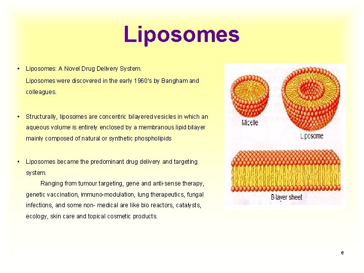 Liposomes • Liposomes: A Novel Drug Delivery System. Liposomes were discovered in the early