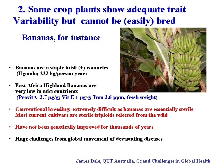 2. Some crop plants show adequate trait Variability but cannot be (easily) bred Bananas,