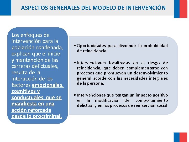 ASPECTOS GENERALES DEL MODELO DE INTERVENCIÓN Los enfoques de intervención para la población condenada,