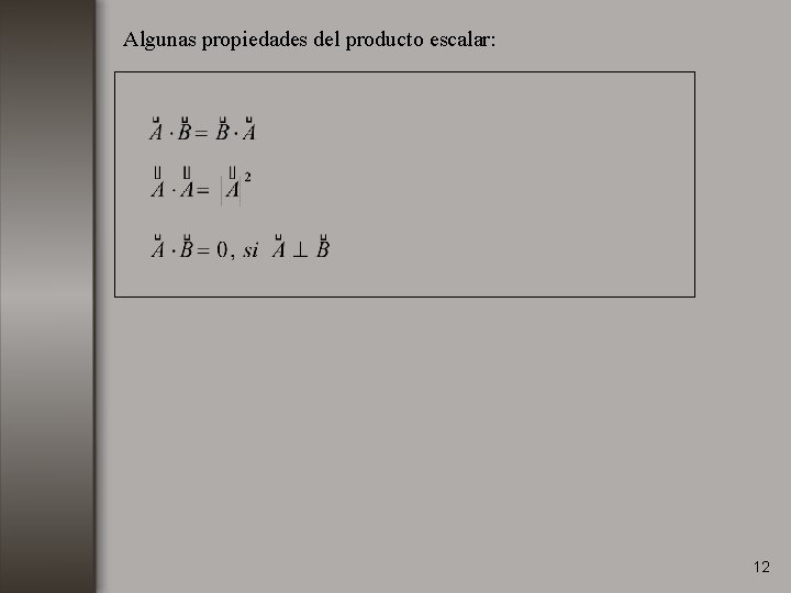 Algunas propiedades del producto escalar: 12 