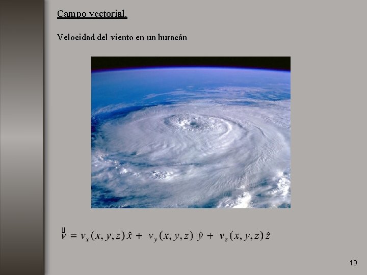 Campo vectorial. Velocidad del viento en un huracán 19 