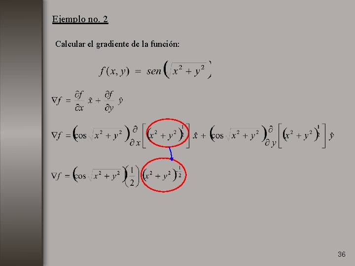 Ejemplo no. 2 Calcular el gradiente de la función: 36 