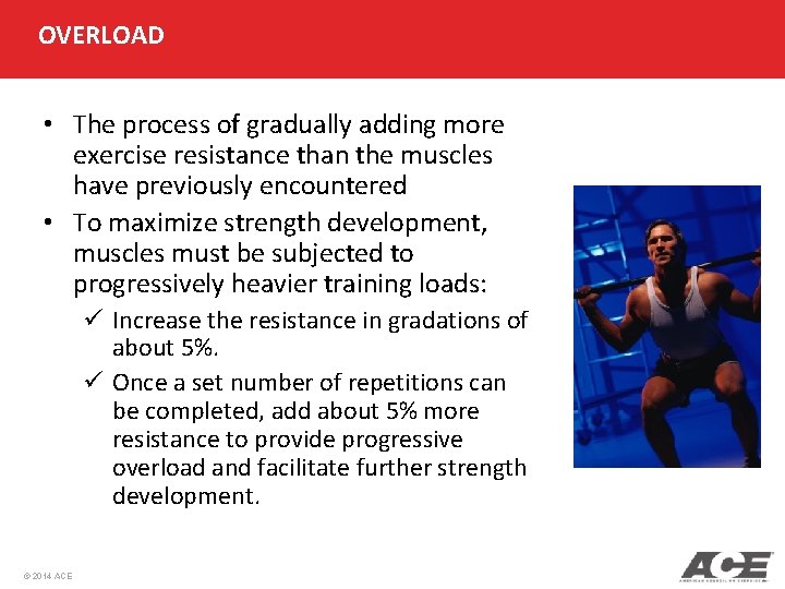 OVERLOAD • The process of gradually adding more exercise resistance than the muscles have OVERLOAD • The process of gradually adding more exercise resistance than the muscles have