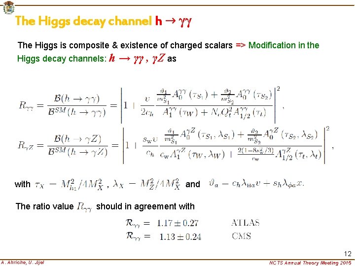 The Higgs decay channel h → γγ The Higgs is composite & existence of