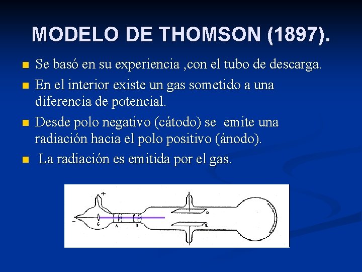 MODELO DE THOMSON (1897). n n Se basó en su experiencia , con el