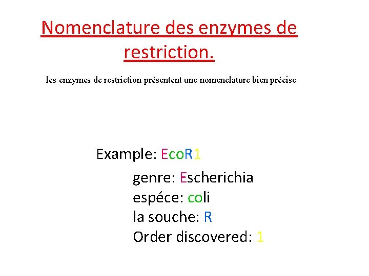 Nomenclature des enzymes de restriction. les enzymes de restriction présentent une nomenclature bien précise