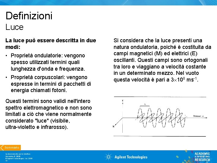 Definizioni Luce La luce può essere descritta in due modi: • Proprietà ondulatorie: vengono