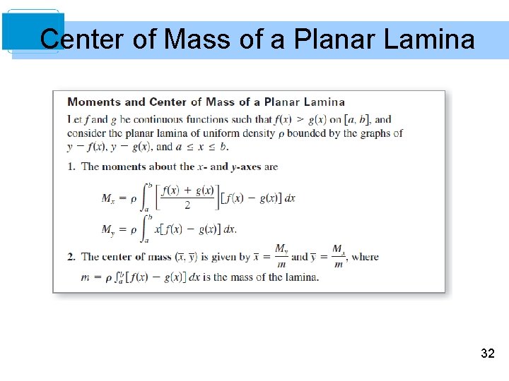 Center of Mass of a Planar Lamina 32 