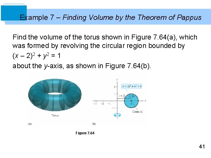 Example 7 – Finding Volume by the Theorem of Pappus Find the volume of