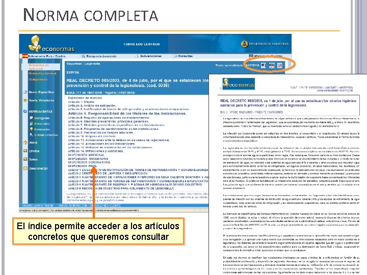 NORMA COMPLETA El índice permite acceder a los artículos concretos queremos consultar 