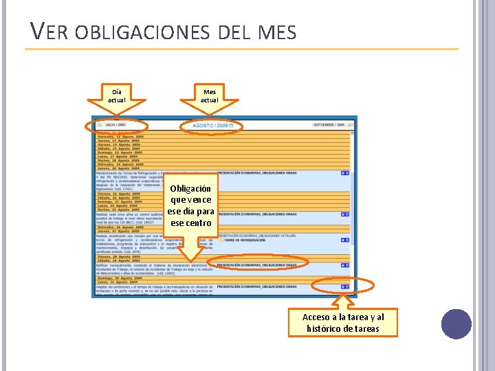 VER OBLIGACIONES DEL MES Día actual Mes actual Obligación que vence ese día para