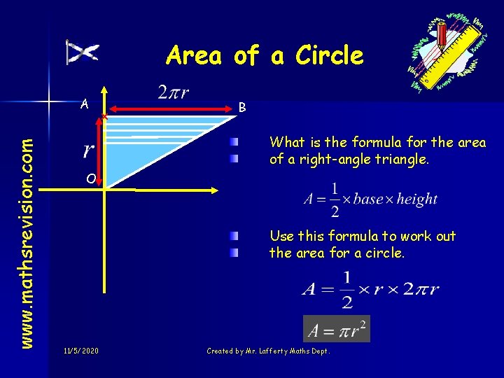 Area of a Circle www. mathsrevision. com A x B What is the formula