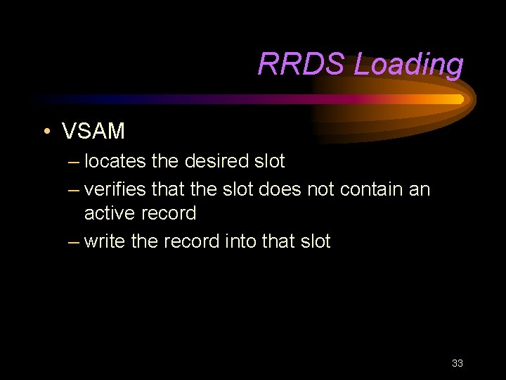 RRDS Loading • VSAM – locates the desired slot – verifies that the slot