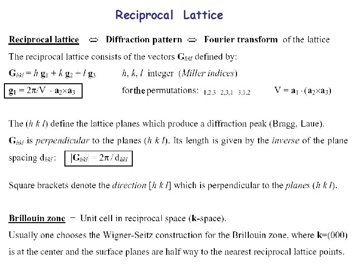 Reciprocal Lattice the 