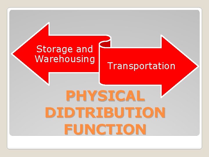 Storage and Warehousing Transportation PHYSICAL DIDTRIBUTION FUNCTION 
