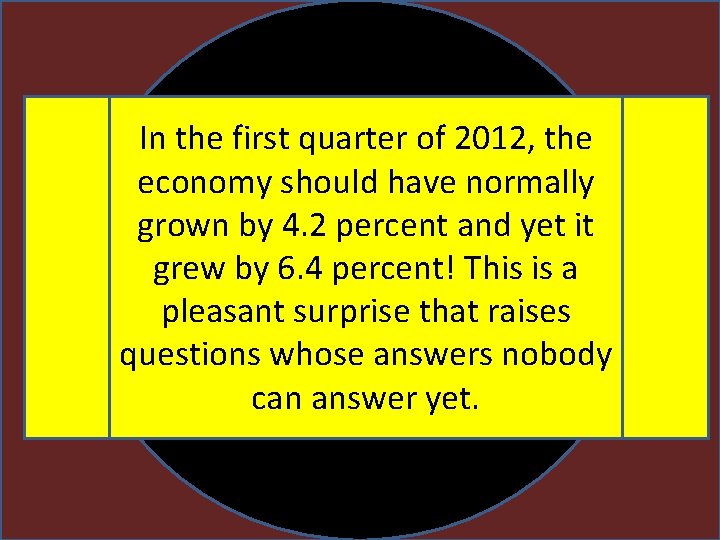 In the first quarter of 2012, the economy should have normally grown by 4.