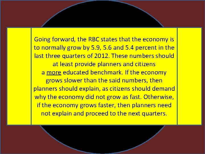 Going forward, the RBC states that the economy is to normally grow by 5.