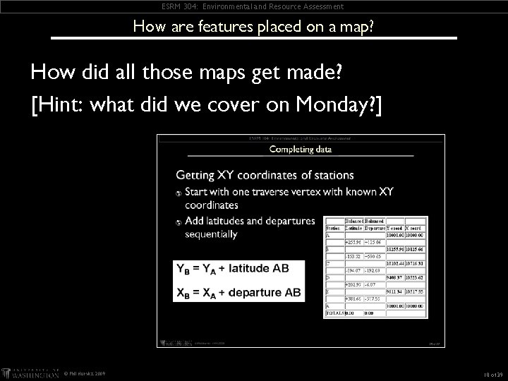 ESRM 304: Environmental and Resource Assessment How are features placed on a map? How