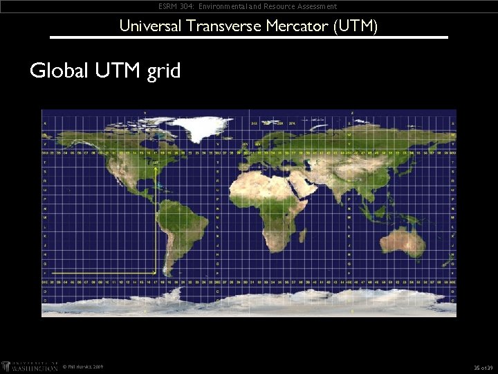 ESRM 304: Environmental and Resource Assessment Universal Transverse Mercator (UTM) Global UTM grid ©