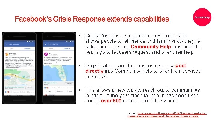 Facebook’s Crisis Response extends capabilities • Crisis Response is a feature on Facebook that