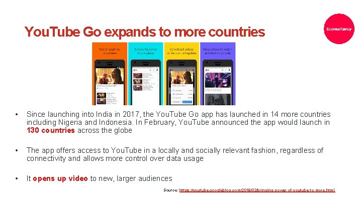 You. Tube Go expands to more countries • Since launching into India in 2017,