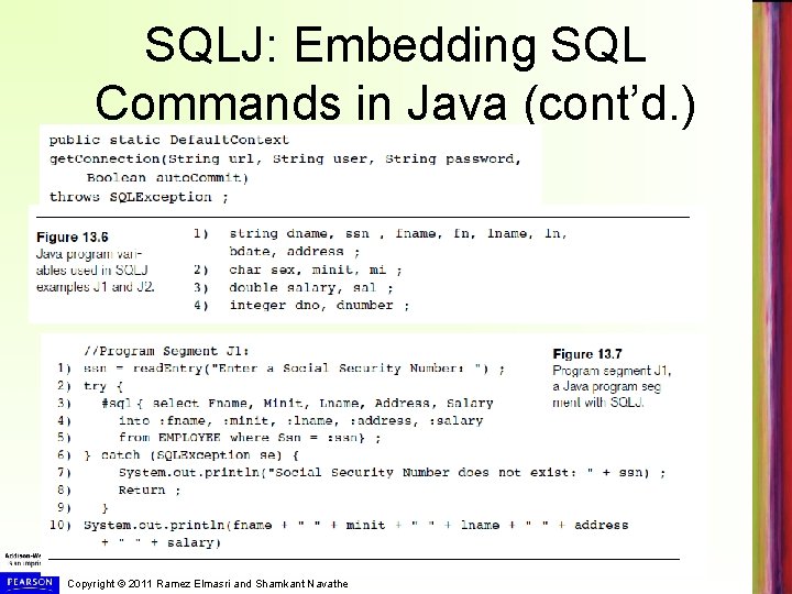 SQLJ: Embedding SQL Commands in Java (cont’d. ) Copyright © 2011 Ramez Elmasri and