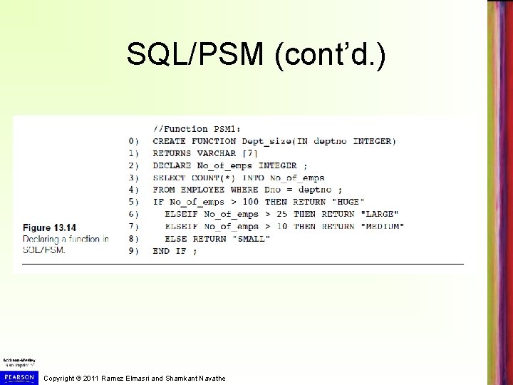 SQL/PSM (cont’d. ) Copyright © 2011 Ramez Elmasri and Shamkant Navathe 