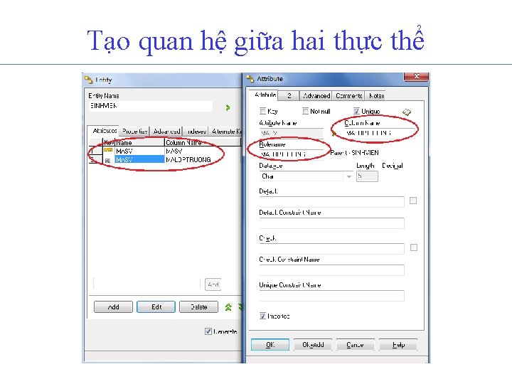 Tạo quan hệ giữa hai thực thể 