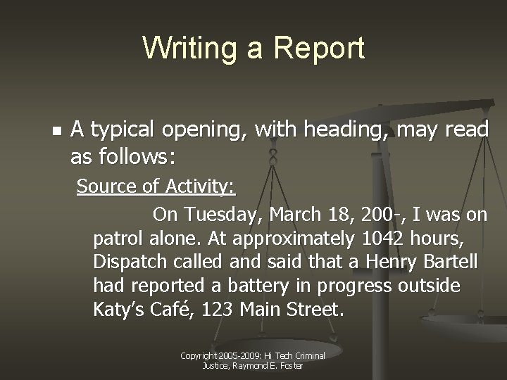 Writing a Report n A typical opening, with heading, may read as follows: Source Writing a Report n A typical opening, with heading, may read as follows: Source