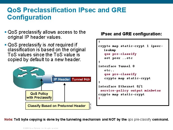 Qo. S Preclassification IPsec and GRE Configuration § Qo. S preclassify allows access to