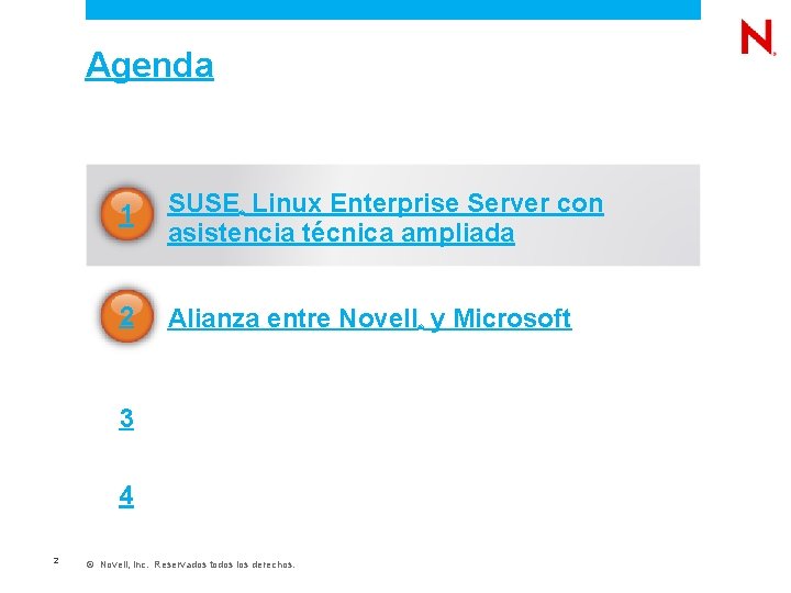  Agenda 1 SUSE Linux Enterprise Server con asistencia técnica ampliada 2 Alianza entre