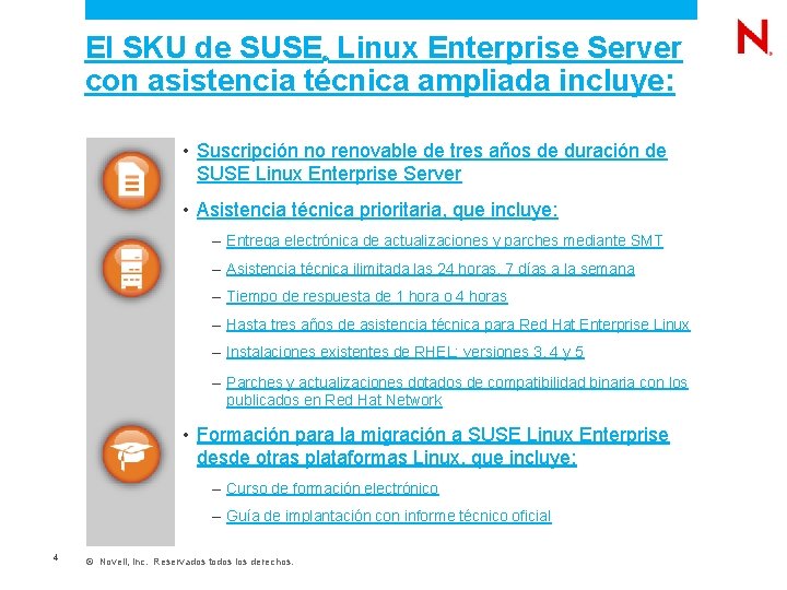  El SKU de SUSE Linux Enterprise Server con asistencia técnica ampliada incluye: ®