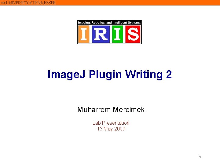 Image. J Plugin Writing 2 Muharrem Mercimek Lab Presentation 15 May 2009 1 