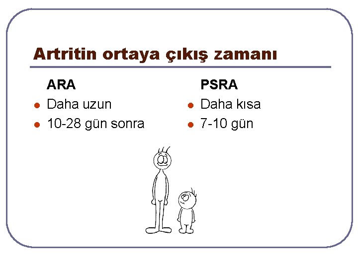 Artritin ortaya çıkış zamanı l l ARA Daha uzun 10 -28 gün sonra l Artritin ortaya çıkış zamanı l l ARA Daha uzun 10 -28 gün sonra l