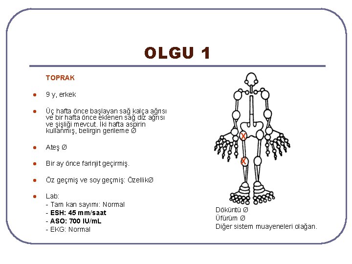 OLGU 1 TOPRAK l 9 y, erkek l Üç hafta önce başlayan sağ kalça OLGU 1 TOPRAK l 9 y, erkek l Üç hafta önce başlayan sağ kalça
