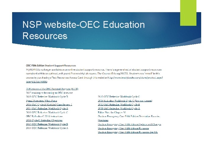 NSP website-OEC Education Resources 