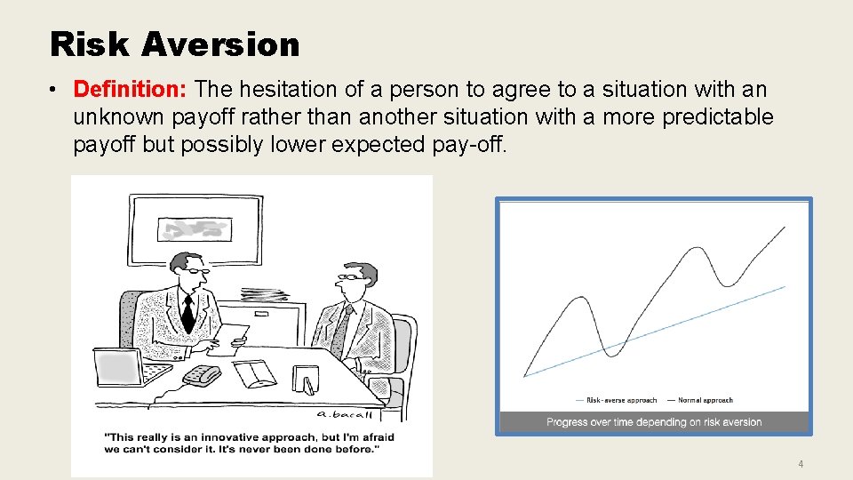 Risk Aversion • Definition: The hesitation of a person to agree to a situation Risk Aversion • Definition: The hesitation of a person to agree to a situation