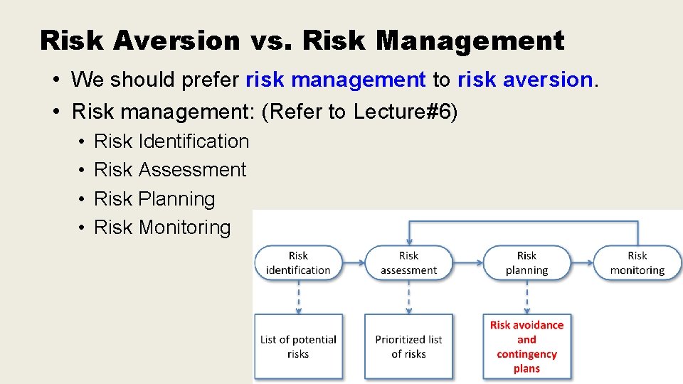 Risk Aversion vs. Risk Management • We should prefer risk management to risk aversion. Risk Aversion vs. Risk Management • We should prefer risk management to risk aversion.