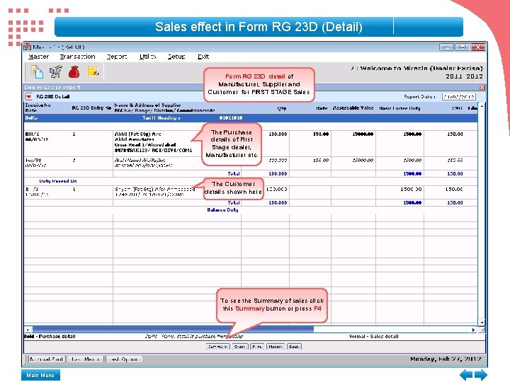 Sales effect in Form RG 23 D (Detail) Form RG 23 D detail of